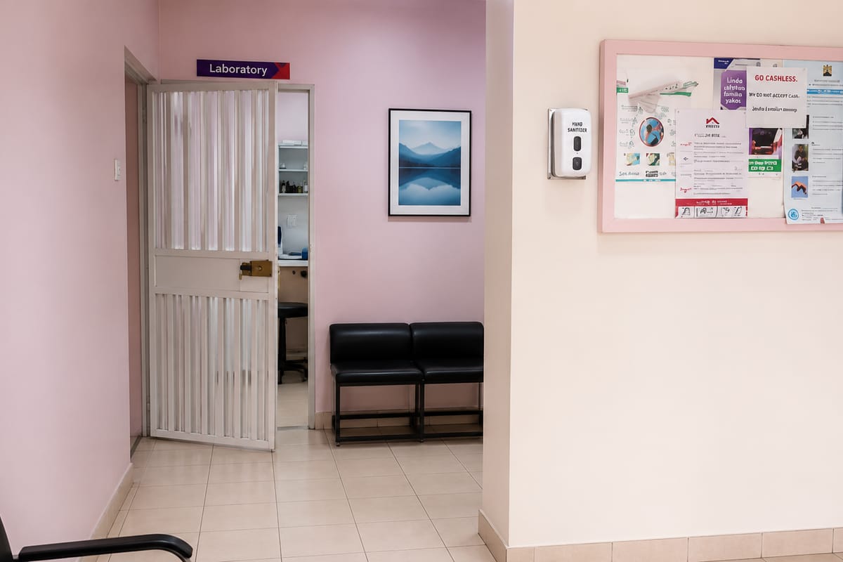 Laboratory entrance and patient seating at La-tullah Medical Centre