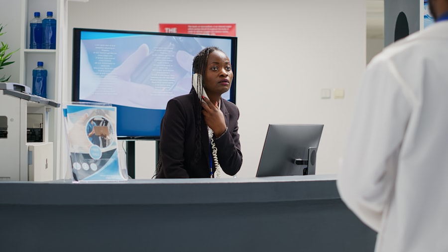 Reception staff managing patient records